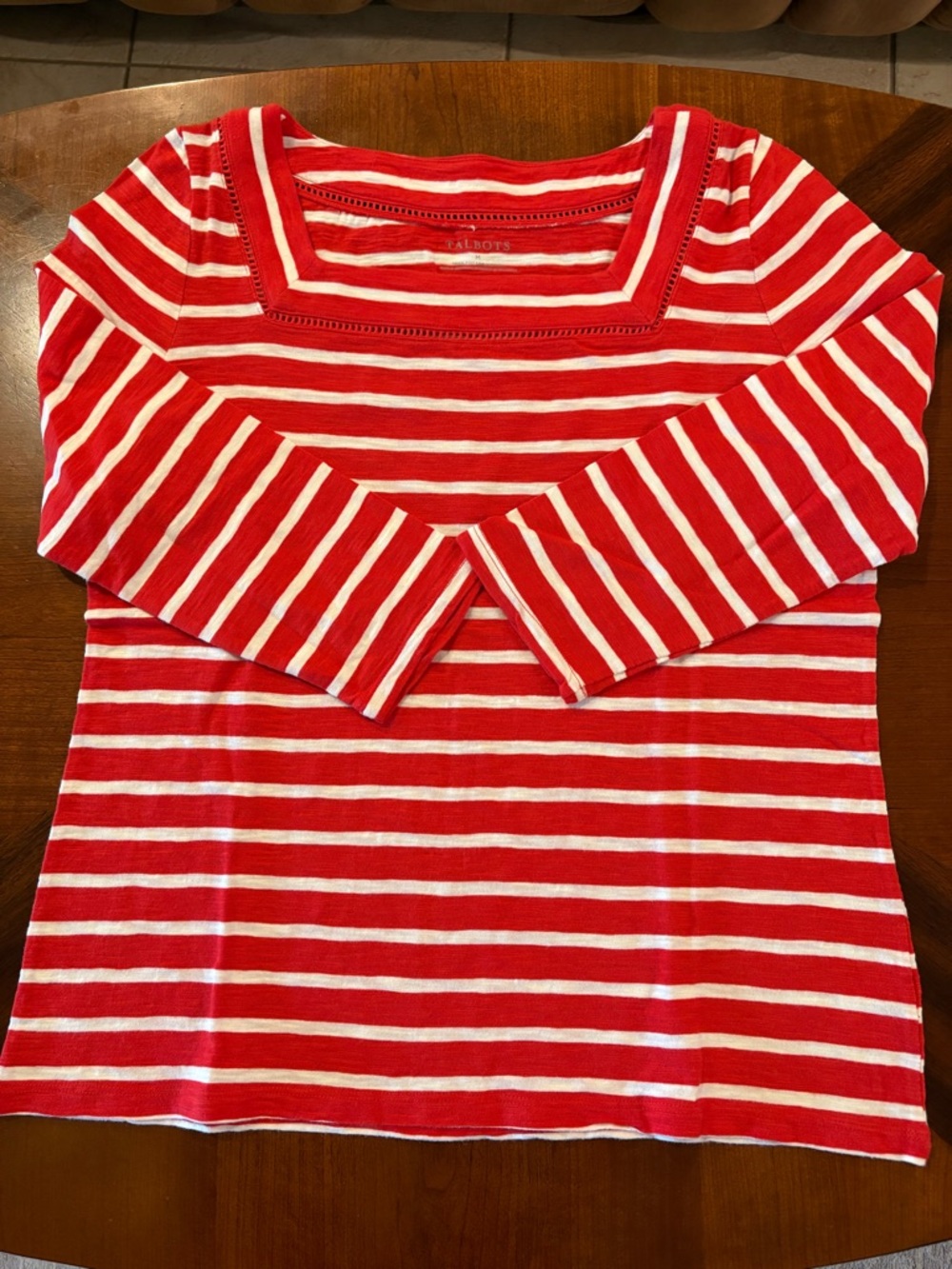 Talbots Women’s Striped Slub Knit Square Neck Top